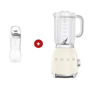 Standmixer mit To-go Trinkflasche im Set: cremefarbene Basis und transparente Flasche