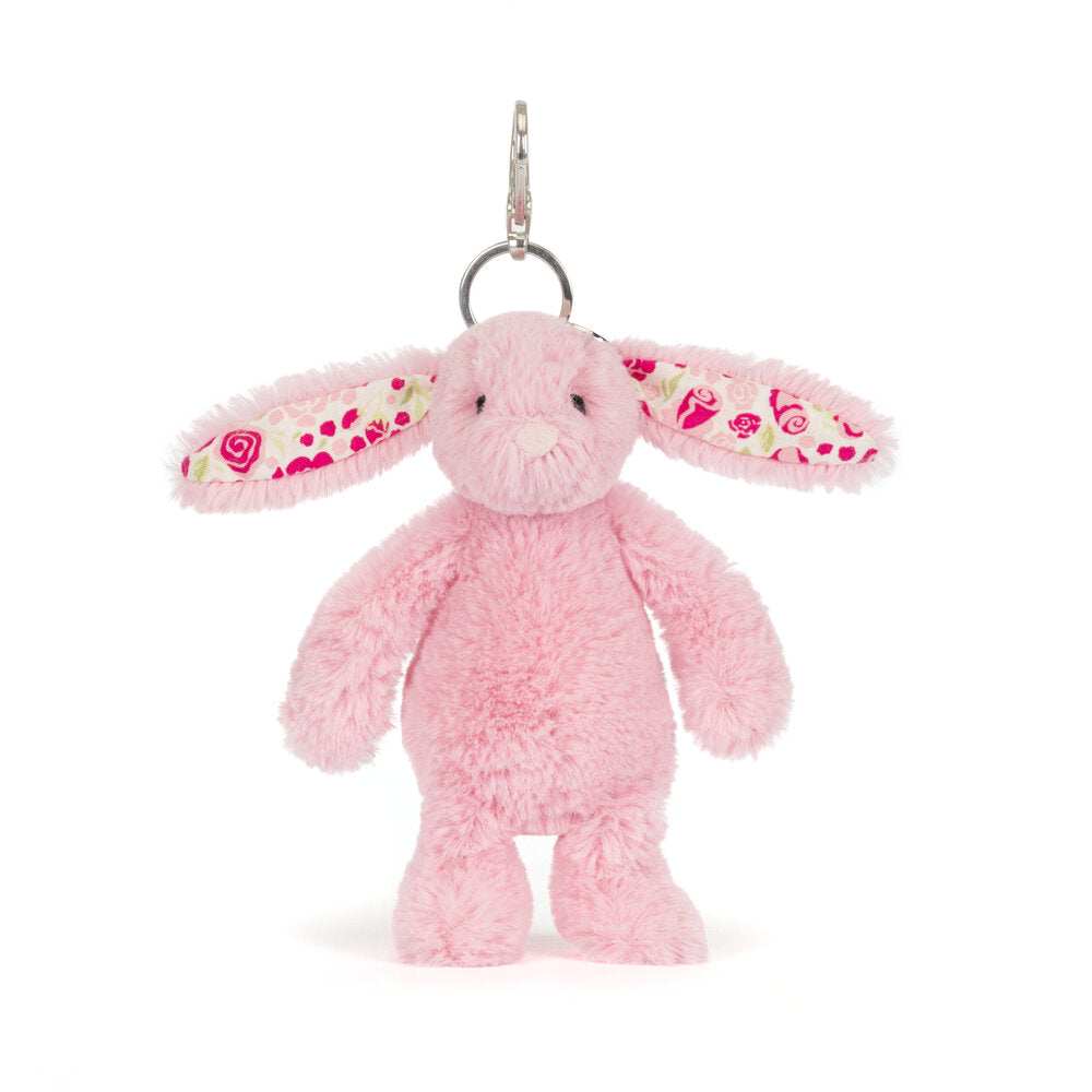 Rosa Kuscheltier-Hase als Taschenanhänger mit Metallring und Schlaufe
