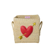 Quadratischer Korb "Raffia - Heart" - S (Natur)