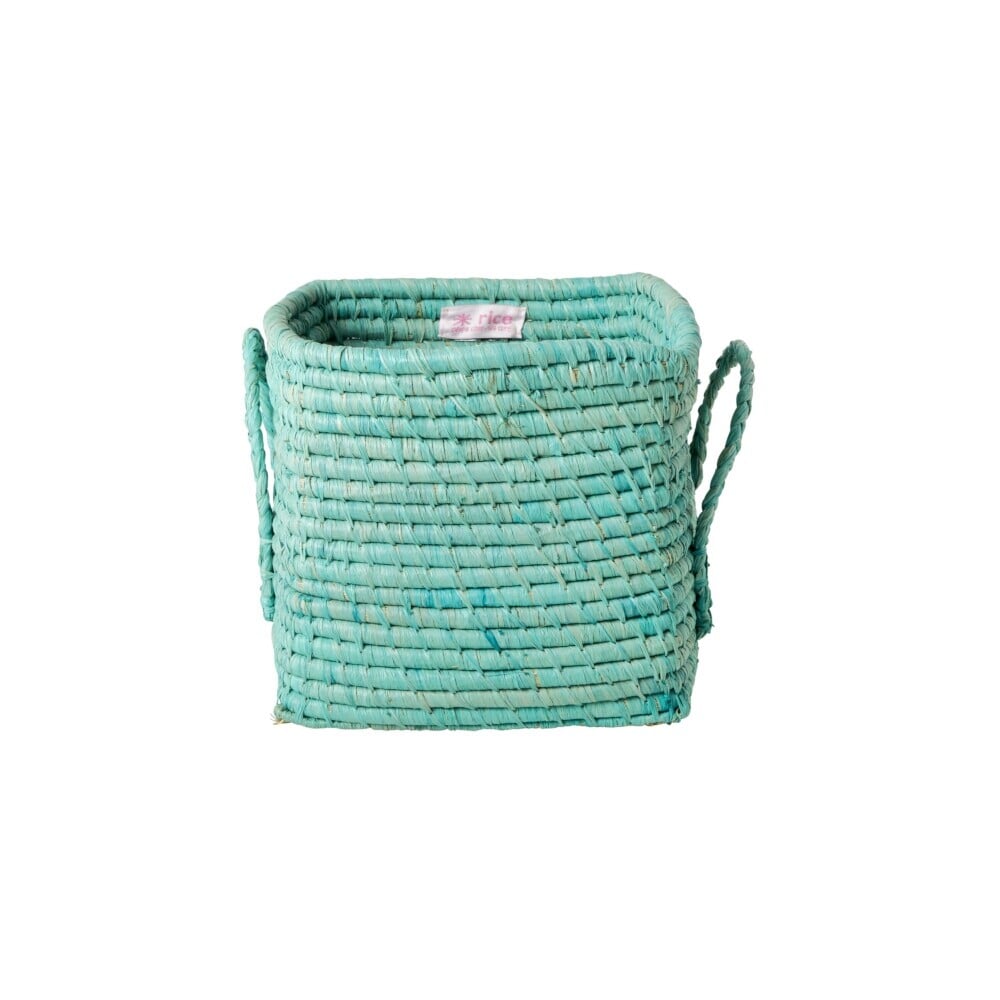 Aufbewahrungskorb aus Raffia mit Griffen - Klein/Quadratisch (Mint)