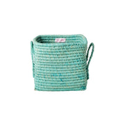 Aufbewahrungskorb aus Raffia mit Griffen - Klein/Quadratisch (Mint)