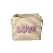 Quadratischer Korb "Raffia - LOVE" - 30x30x25 cm (Natur)