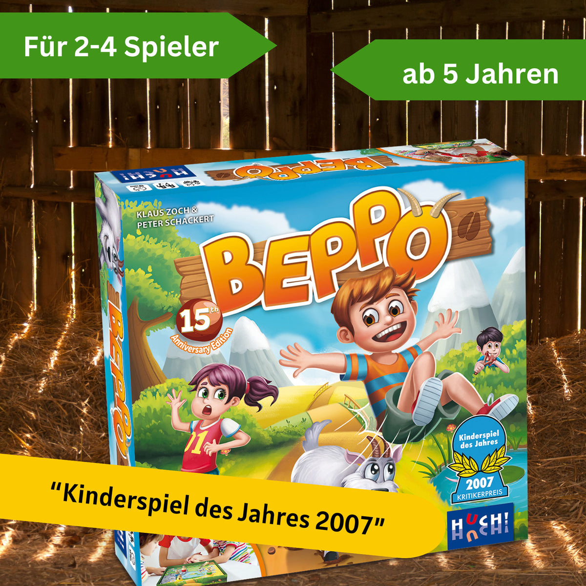 Beppo Jubiläumsausgabe Spielbox mit farbiger Illustration und Tierfiguren für Kinder