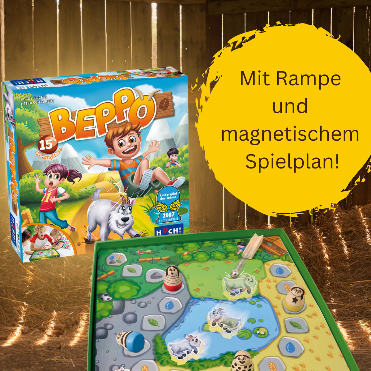 Beppo Spielbox und magnetisches Spielbrett mit Rampe und Spielfiguren