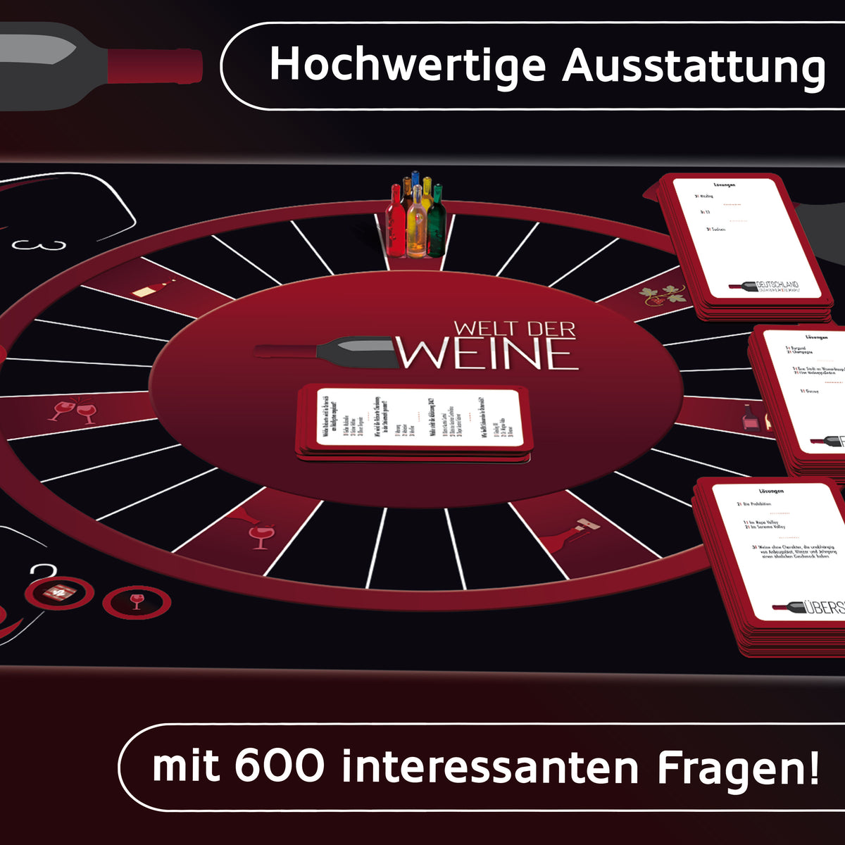 Rundes Spielzentrum mit Karten auf dem Dart-artigen Wein-Spielbrett