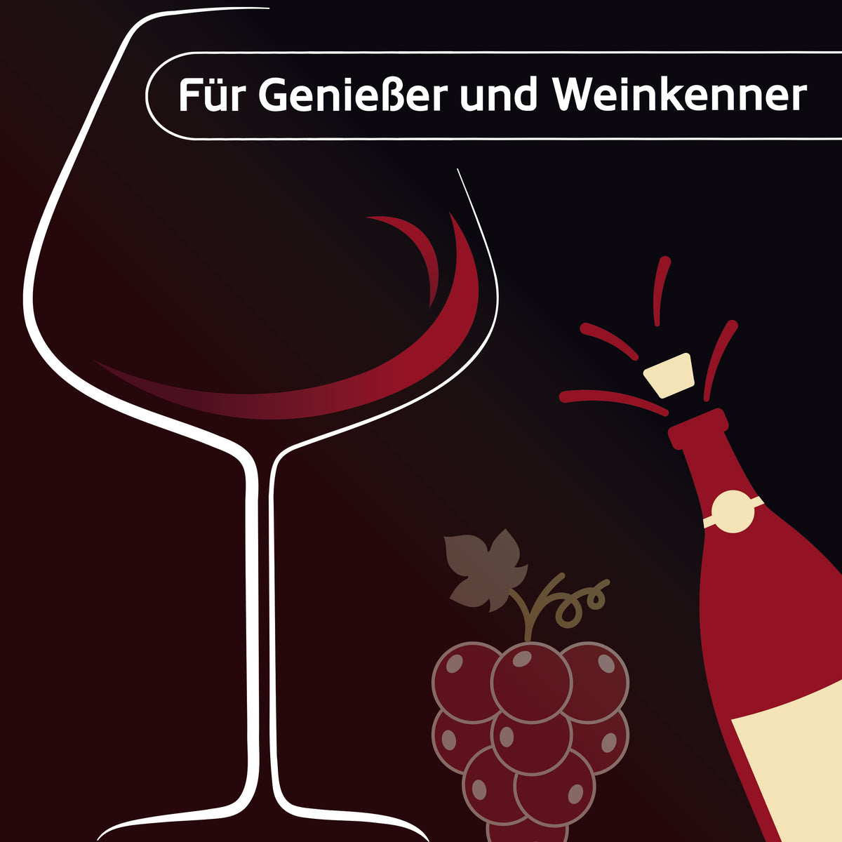 Wein-Glas-Illustration mit Trauben und Korkenzieher, Teil des Spielbretts
