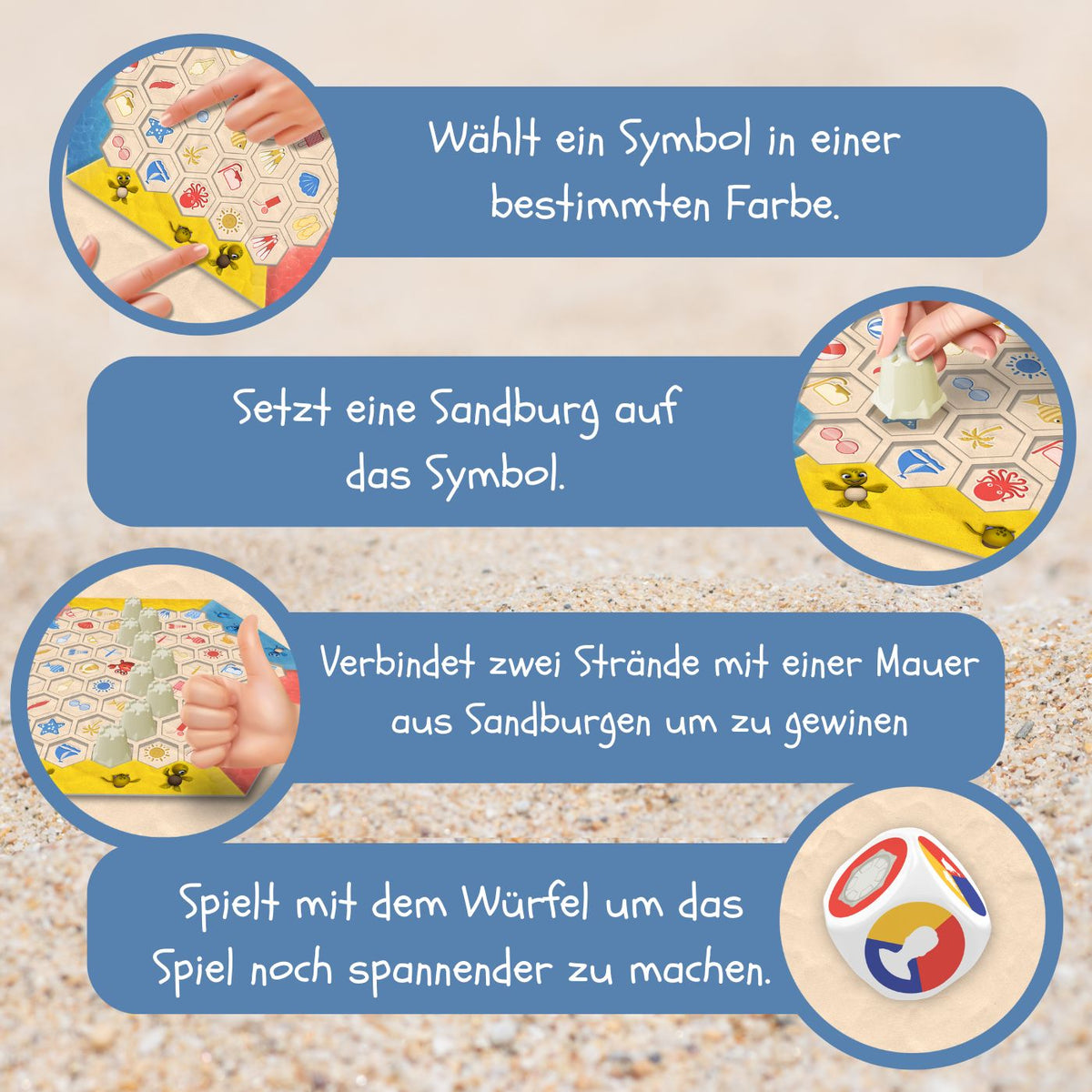 Bingo Beach Spielunterlage mit Symbolen und Sandburgen-Spielplan
