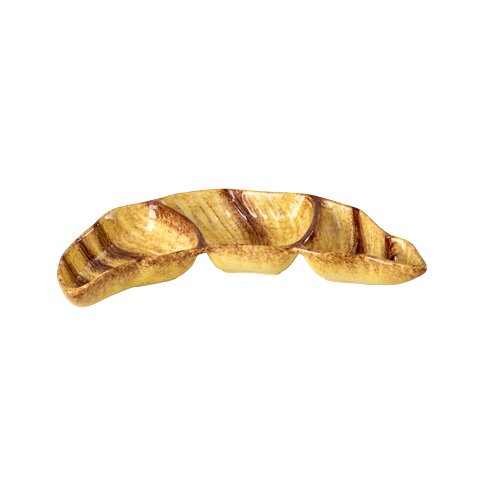 Keramikteller in Croissant-Form, braun-goldener Keramik mit geriffelten Segmenten