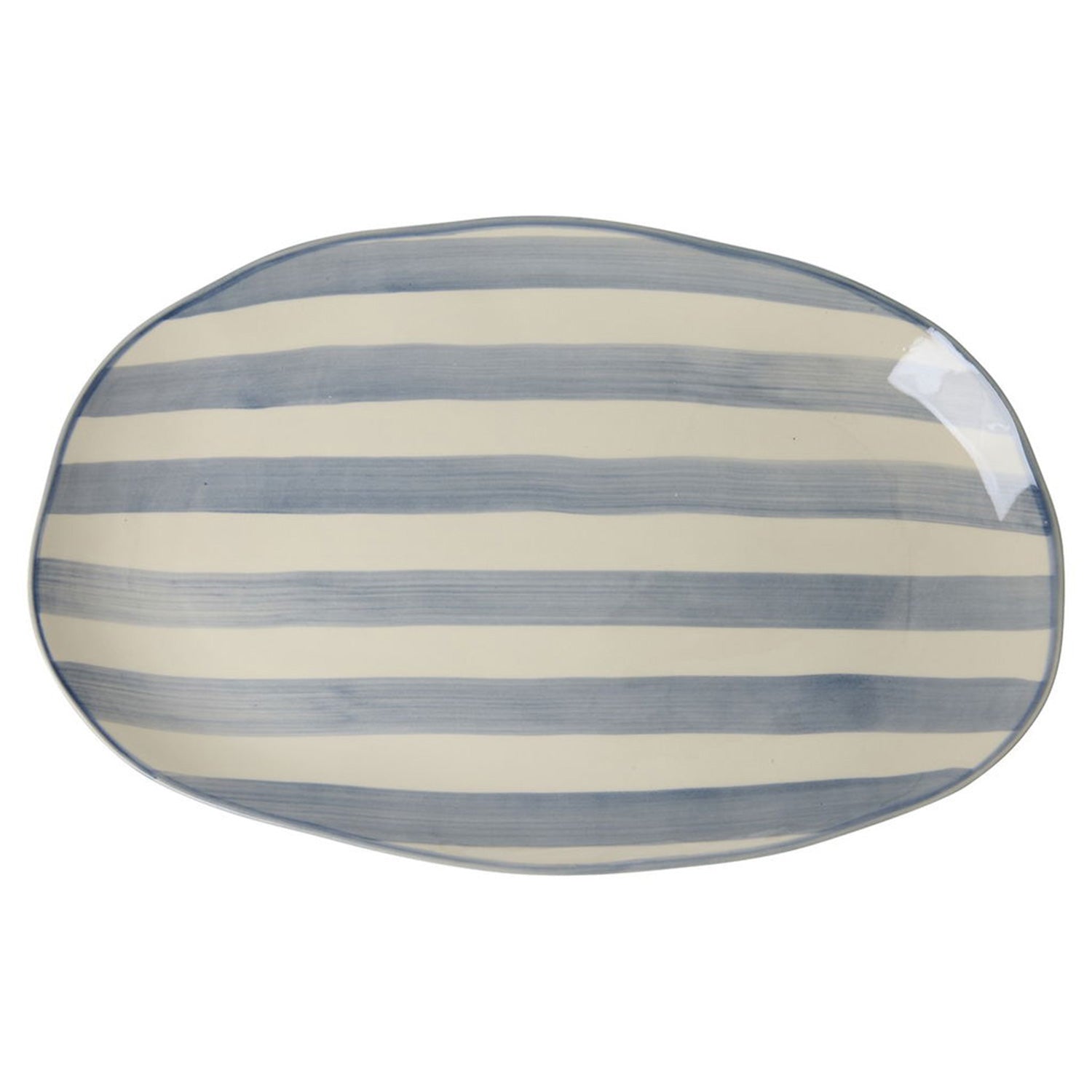 Servierplatte aus Keramik "Streifen" - 31,5x49,5 cm (Blau)