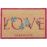 Türmatte „Agnes Love“ beige mit pinkem Rand, Blumenmotiv und Aufschrift „LOVE“