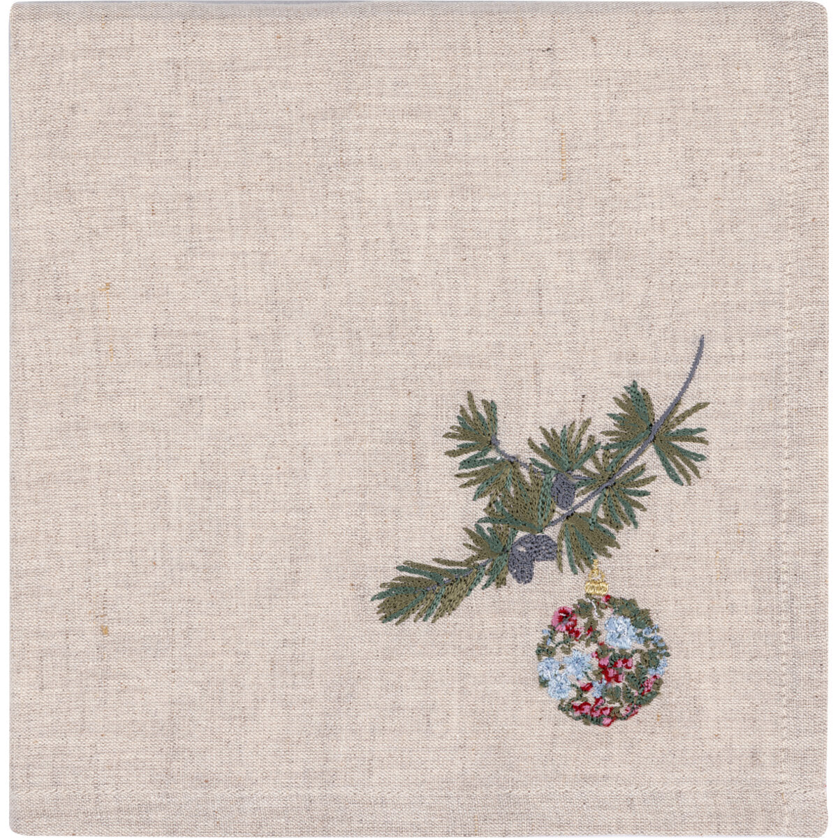 Stoffserviette 40x40 cm mit floraler Stickerei, helles Weiß