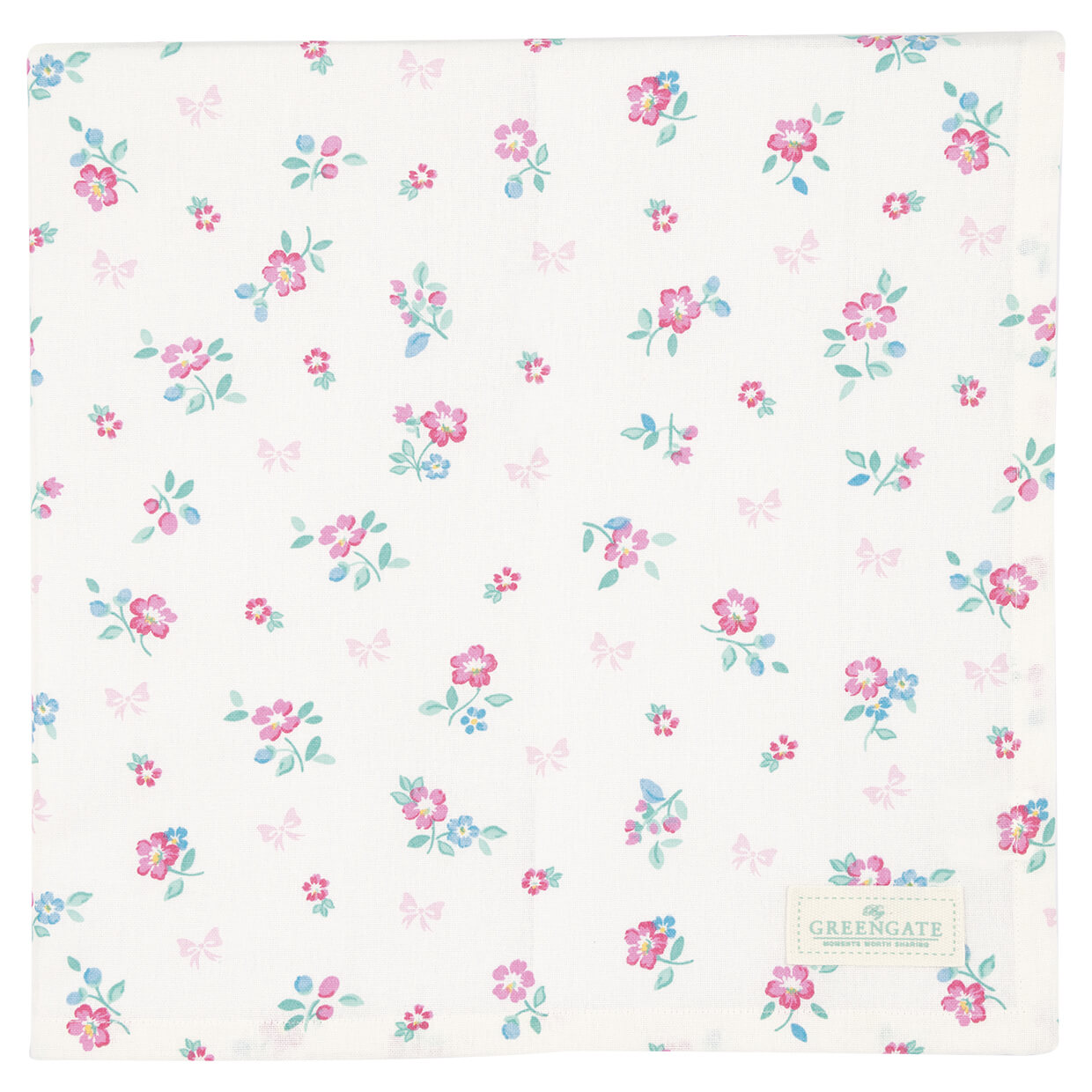 Weiße Tischdecke mit bunten kleinen Blumenranken