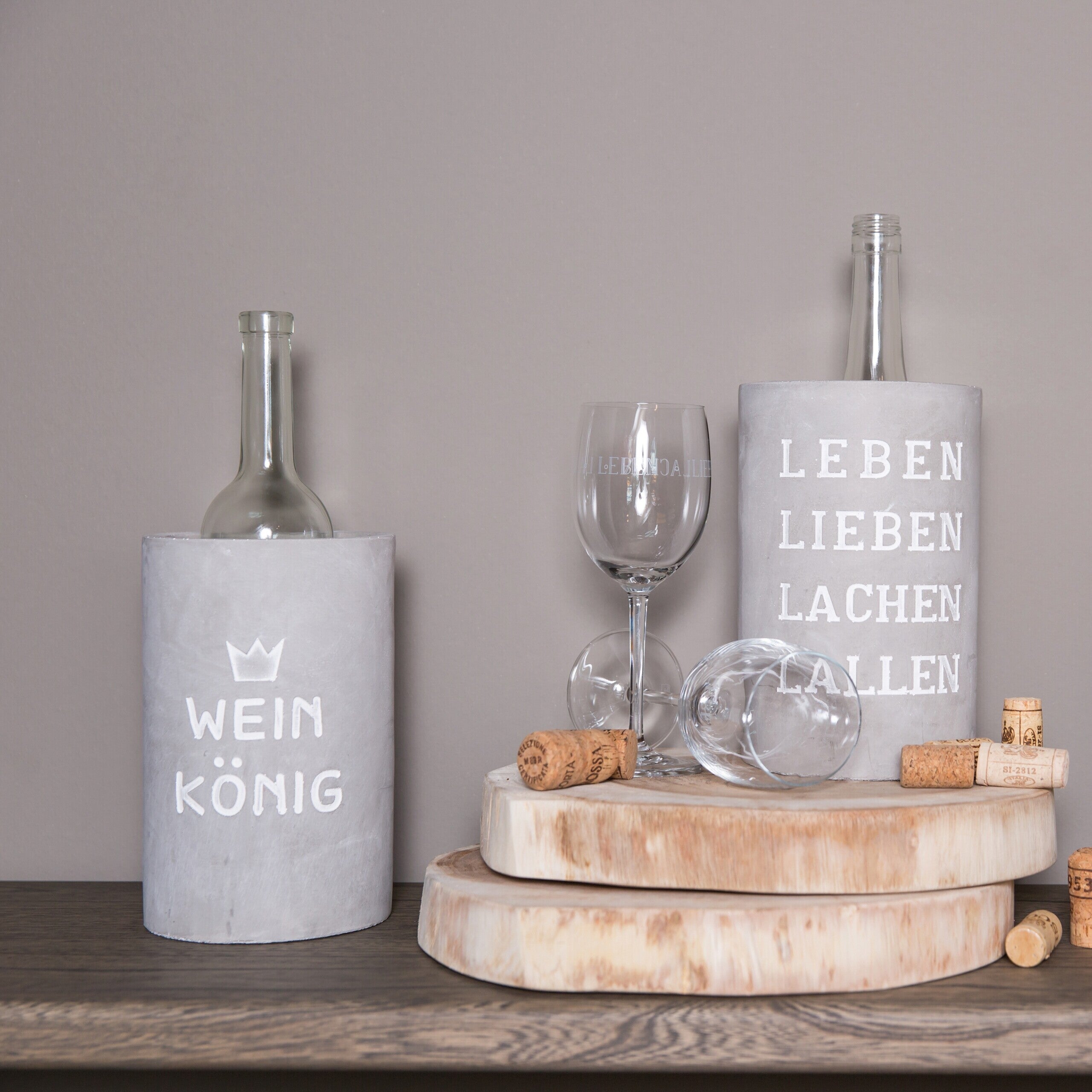 Weinkühler aus Beton "Flasche & Glas"