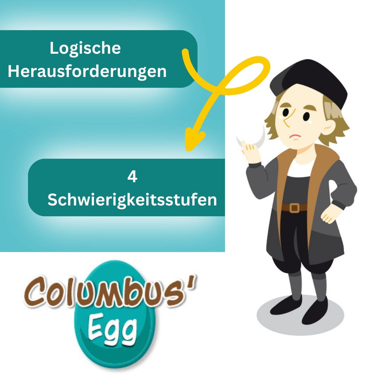 Columbus Egg Spielkarte mit 4 Schwierigkeitsstufen