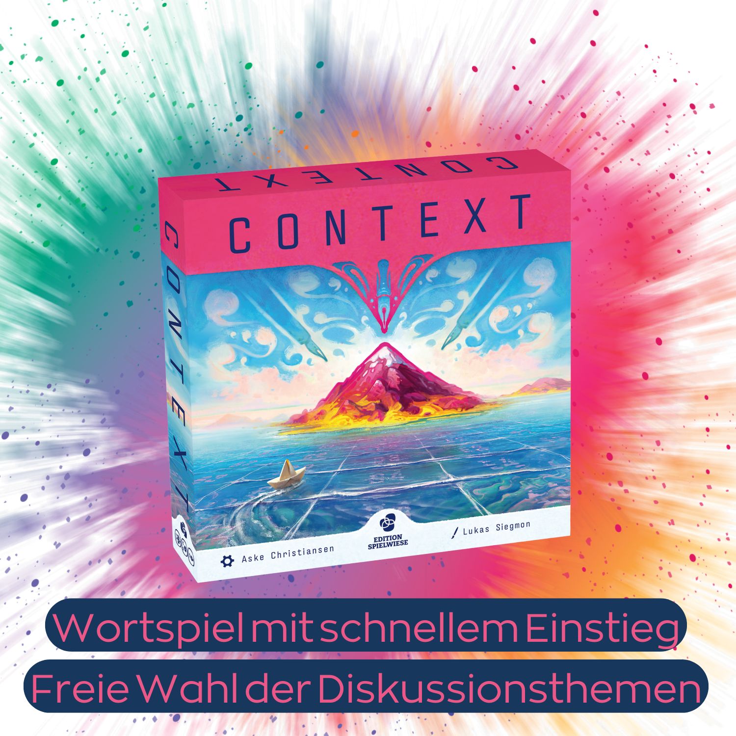 Werbebild mit Spielbox CONTEXT und Text „Wortspiel mit schnellem Einstieg“