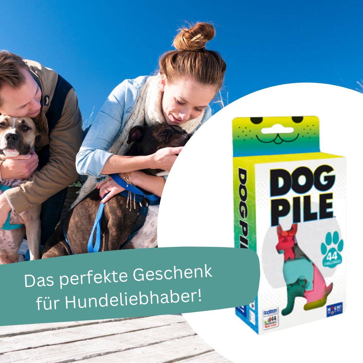 Hundehaufen-Spielbox mit bunten Hundefiguren, Kartonverpackung