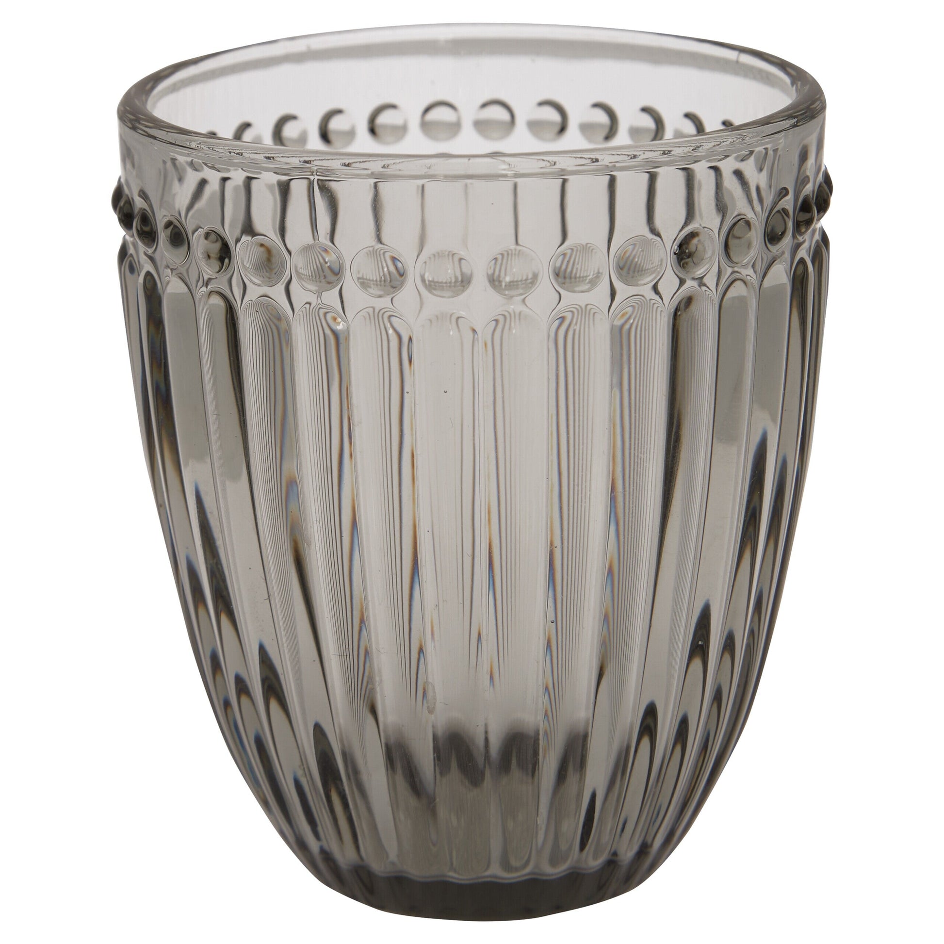 Wasserglas „Alice“ grau, geripptes Glas mit transparentem Relief