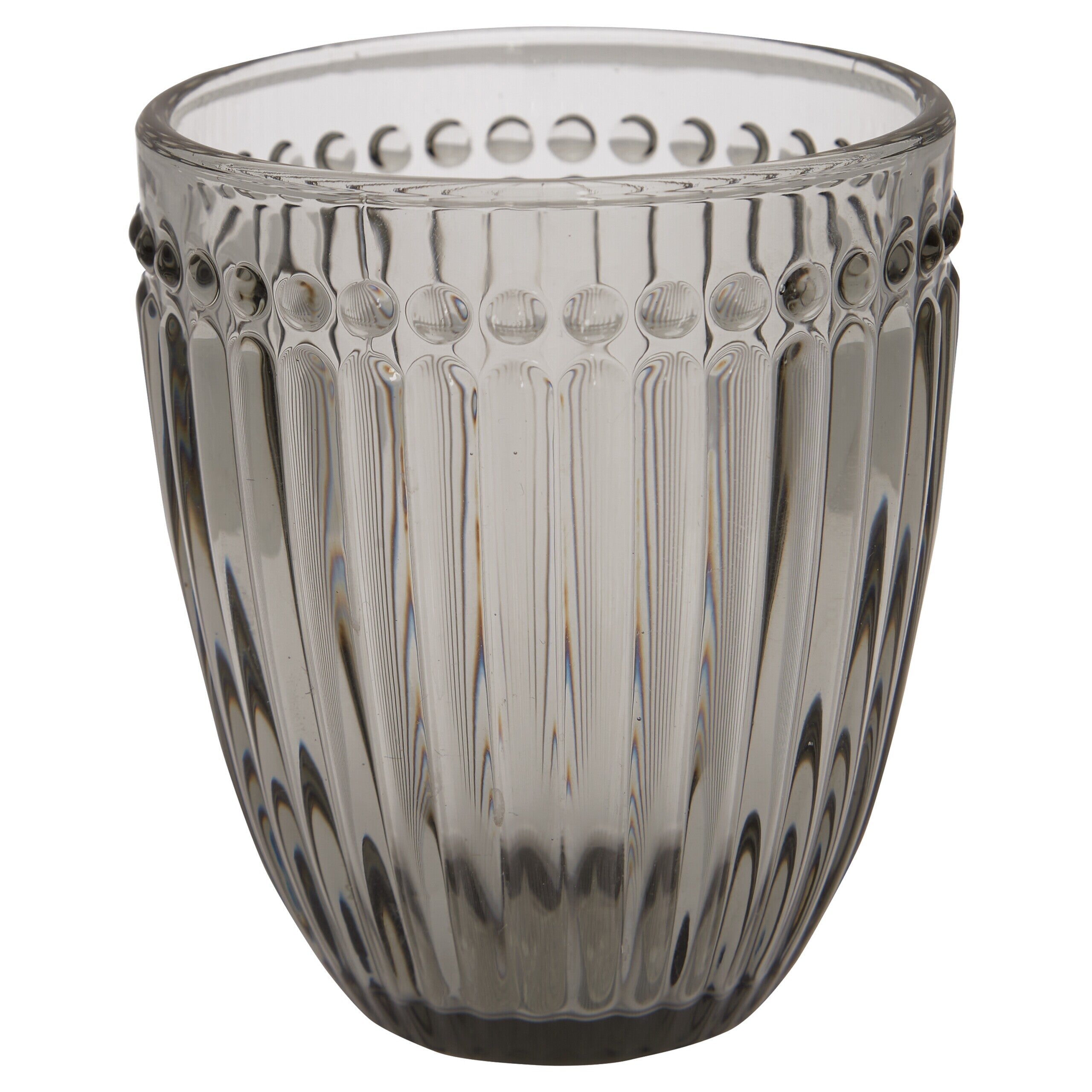 Wasserglas „Alice“ grau, geripptes Glas mit transparentem Relief