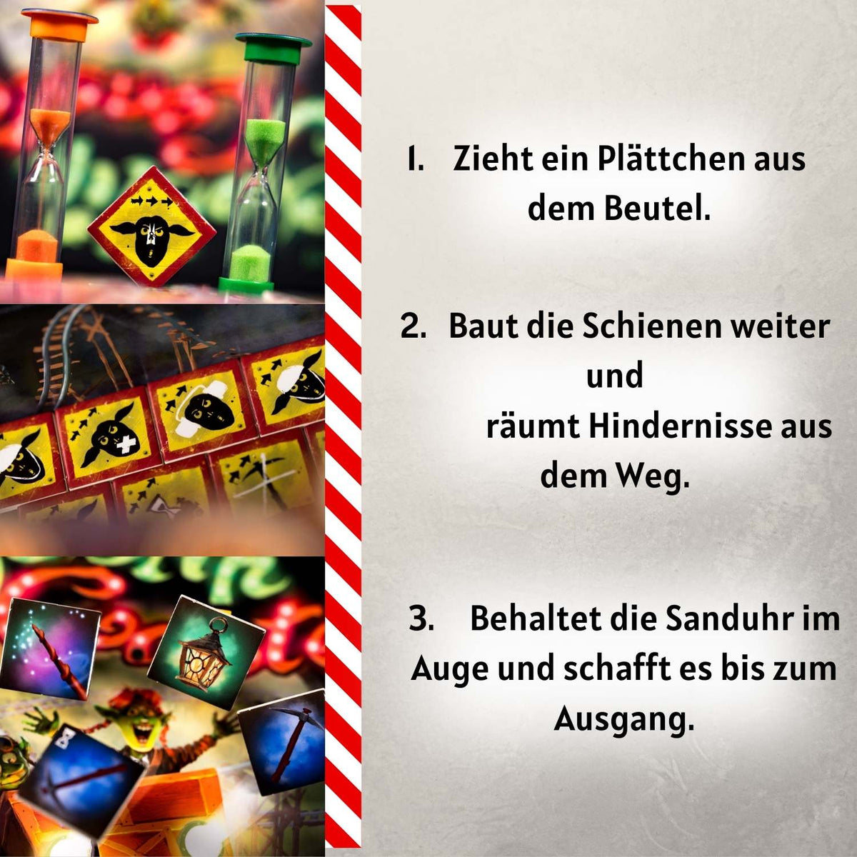 Untersetzer mit Kartenmotiv und rot-weißem Streifenrand, quadratisch.
