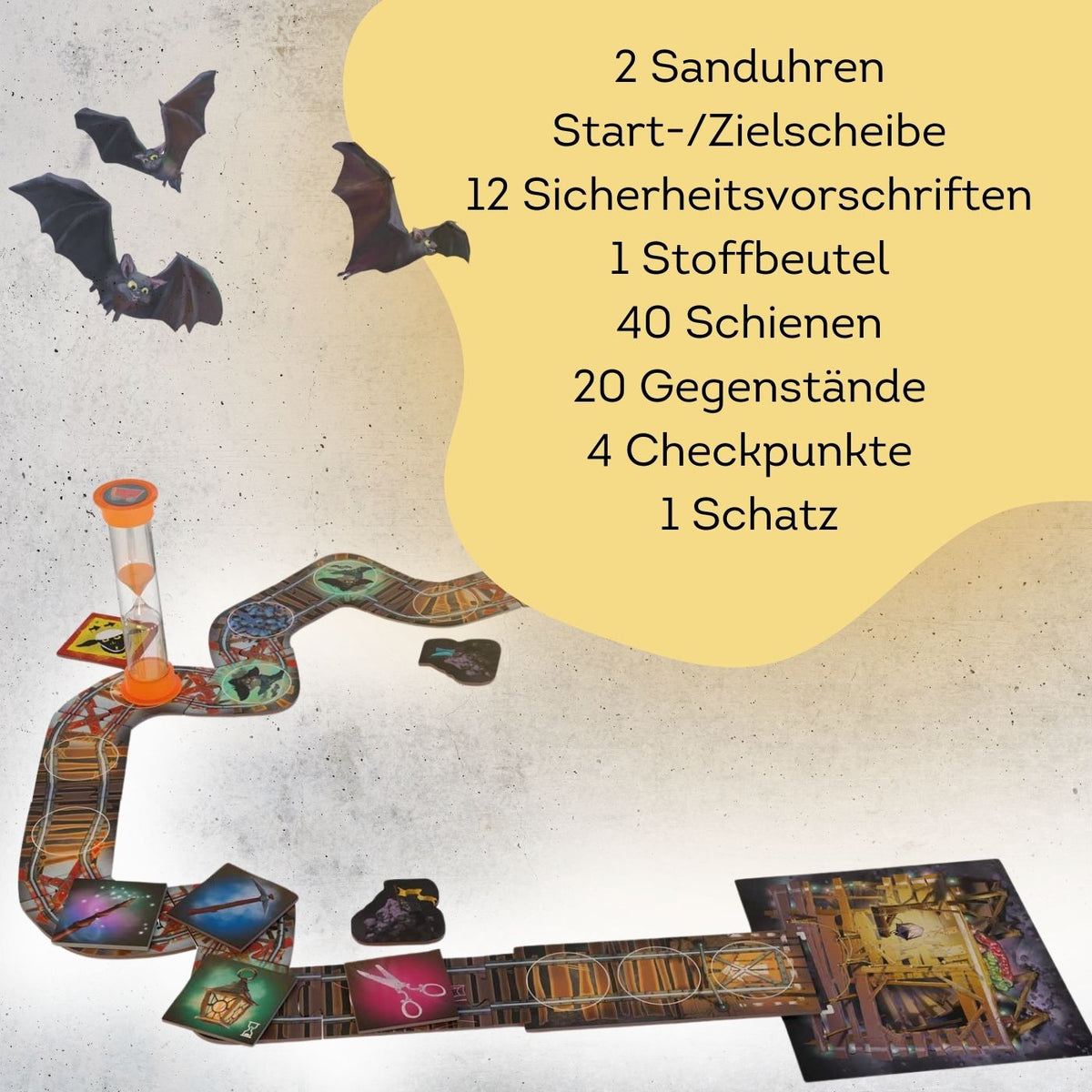Untersetzer mit Sanduhr- und Schienenmotiven im Fantasy-Design, quadratisch.