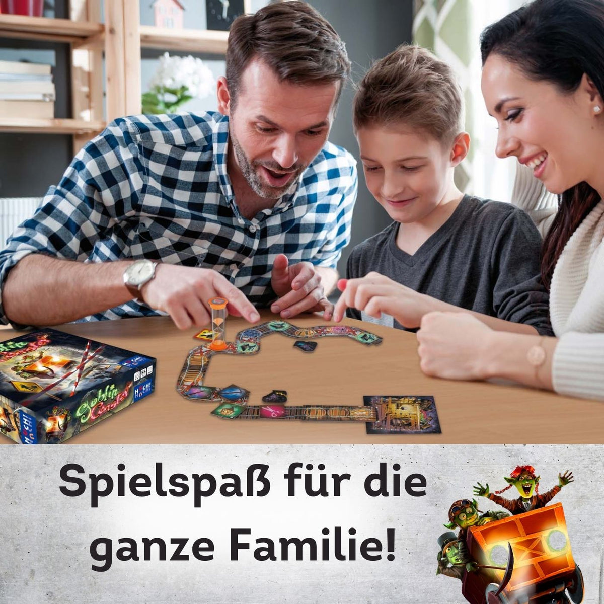 Untersetzer im Spiel-Setup, quadratisch mit Goblin-Aufdruck.
