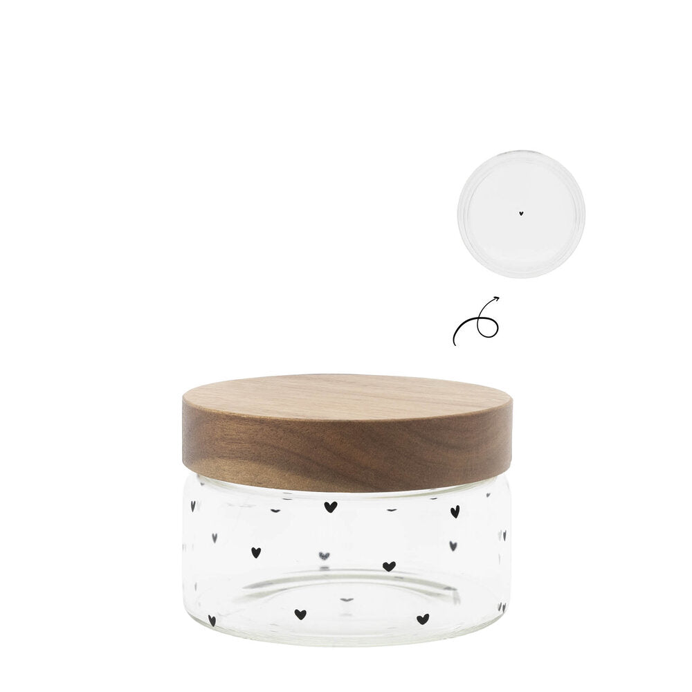 Aufbewahrungsglas mit Holzdeckel "Herzen" - 12x9 cm (Transparent)