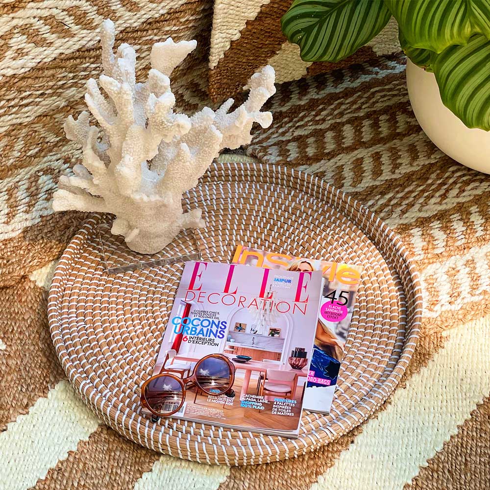 Jute-Teppich mit Zickzack-Muster in Natur- und Weißtönen