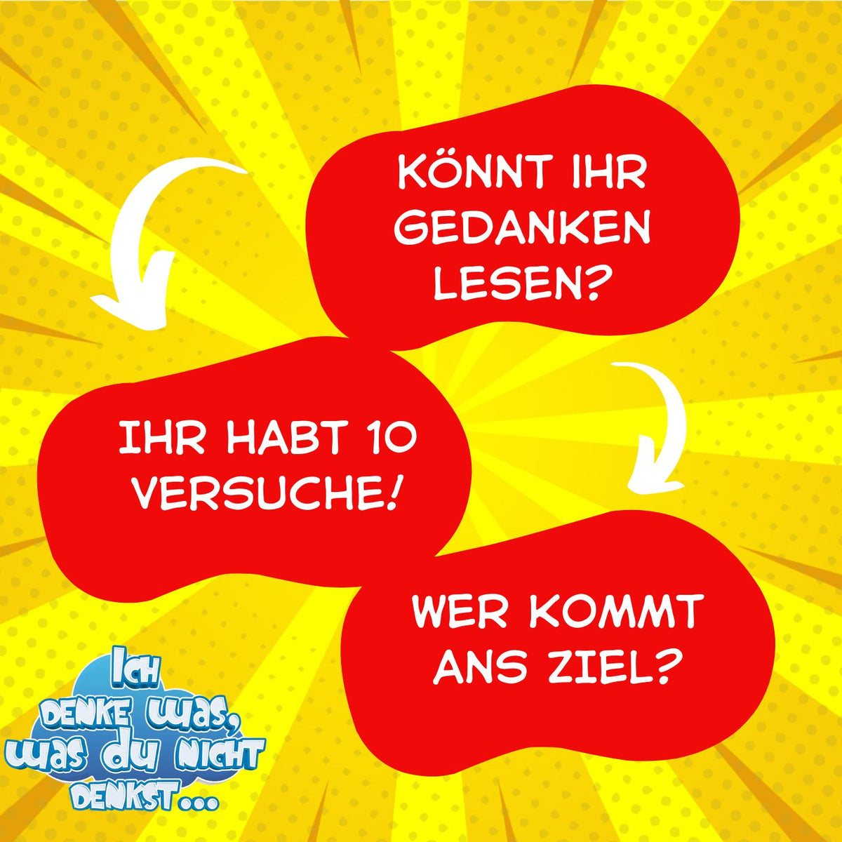 Buntes Cover-Design mit Sprechblasen für ein Gesellschaftsspiel
