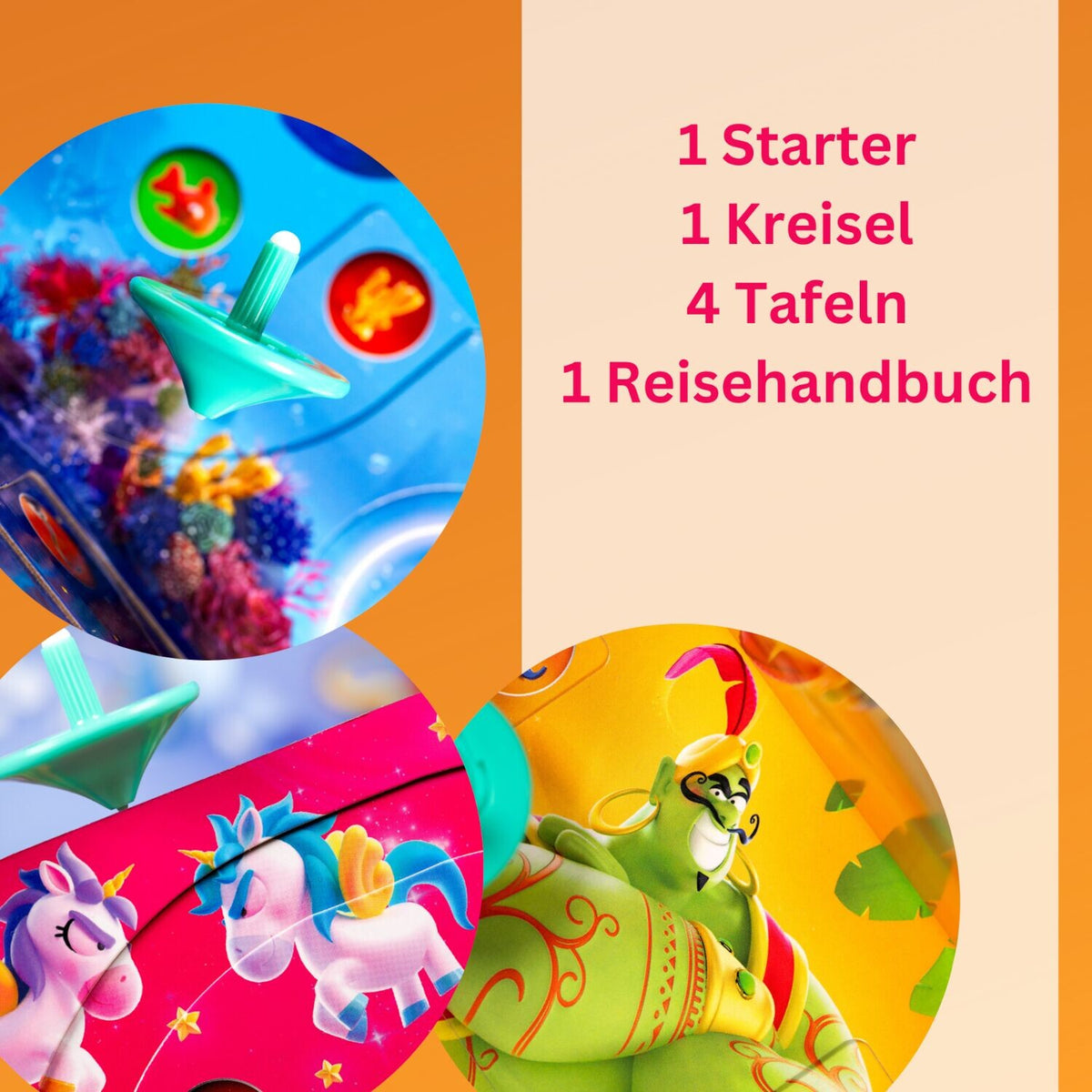 Kreisel- und Reisehandbuch-Elemente im Illustrations-Layout, farbige Karten und Aufdrucke