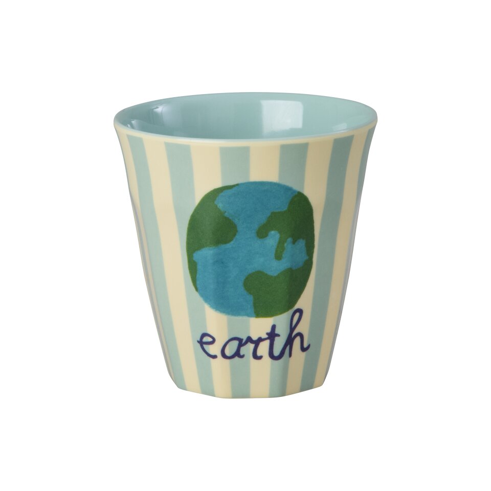 Kinderbecher aus Melamin mit Streifenmuster und Erde-Motiv earth