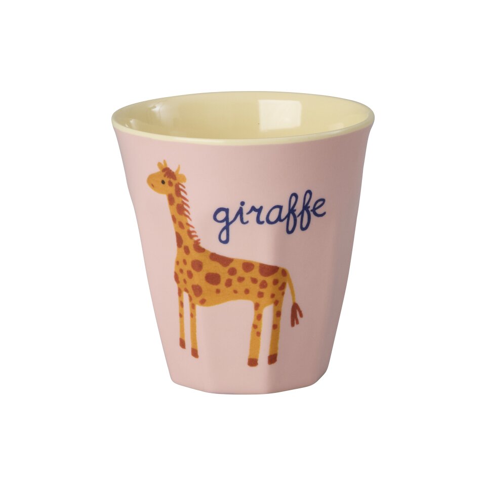 Kinderbecher aus Melamin, rosafarben mit Giraffenmotiv