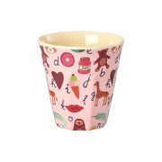 Rosa Melamin-Kinderbecher mit ABC-Muster und Tiermotiven, rundem Rand