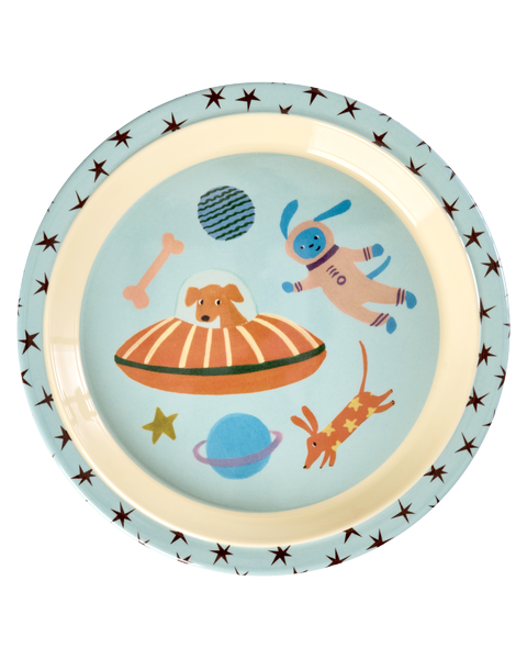 Melamin Kinderteller "Dogs in Space" - 22 cm (Blau)