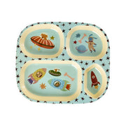 Melamin Kinder-Menüteller "Dogs in Space" - 24,5x21,5x2,5 cm (Blau)