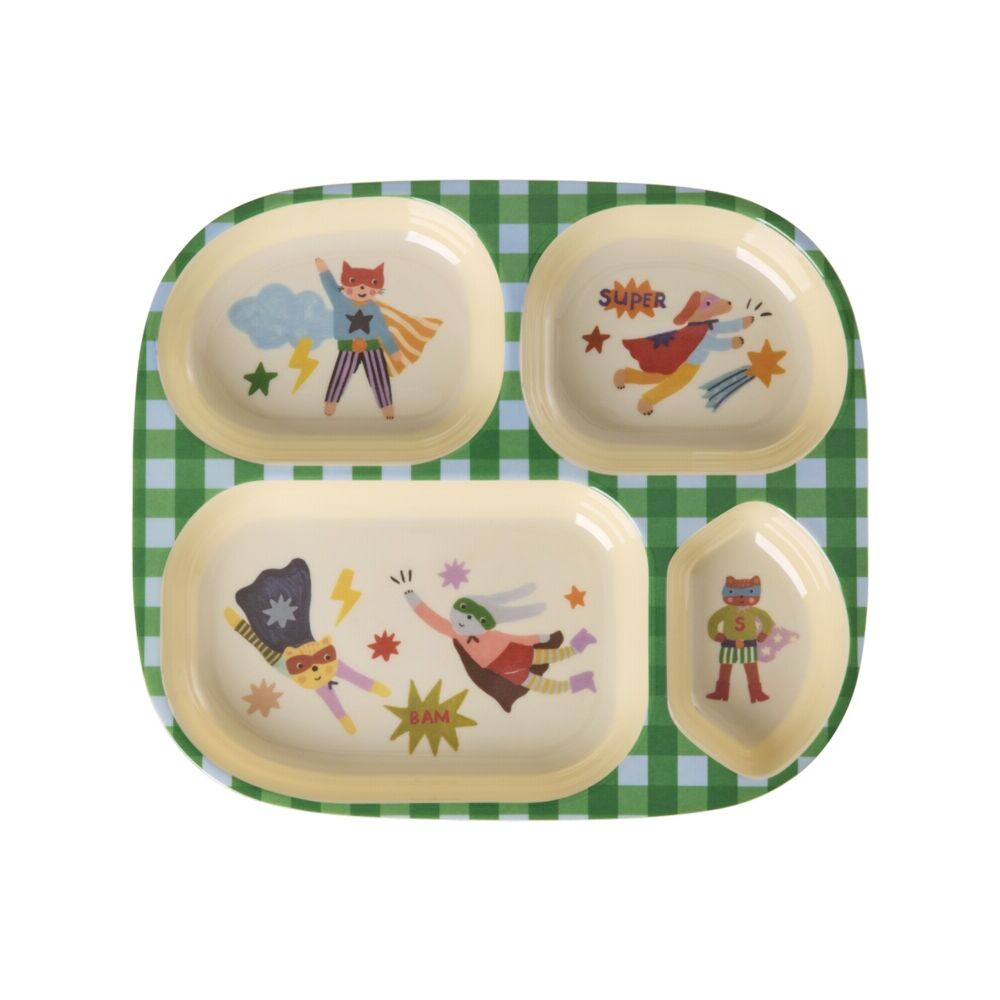 Melamin Kinderteller mit 4 Fächern "Hero" - 24,5x21,5 cm (Grün)