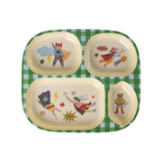 Melamin Kinderteller mit 4 Fächern "Hero" - 24,5x21,5 cm (Grün)