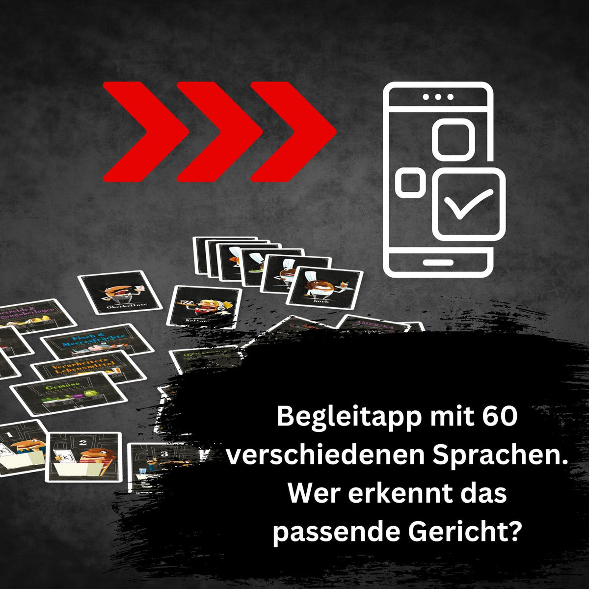 Kosmopolit Sprachspiel mit Karten und Smartphone-Icon