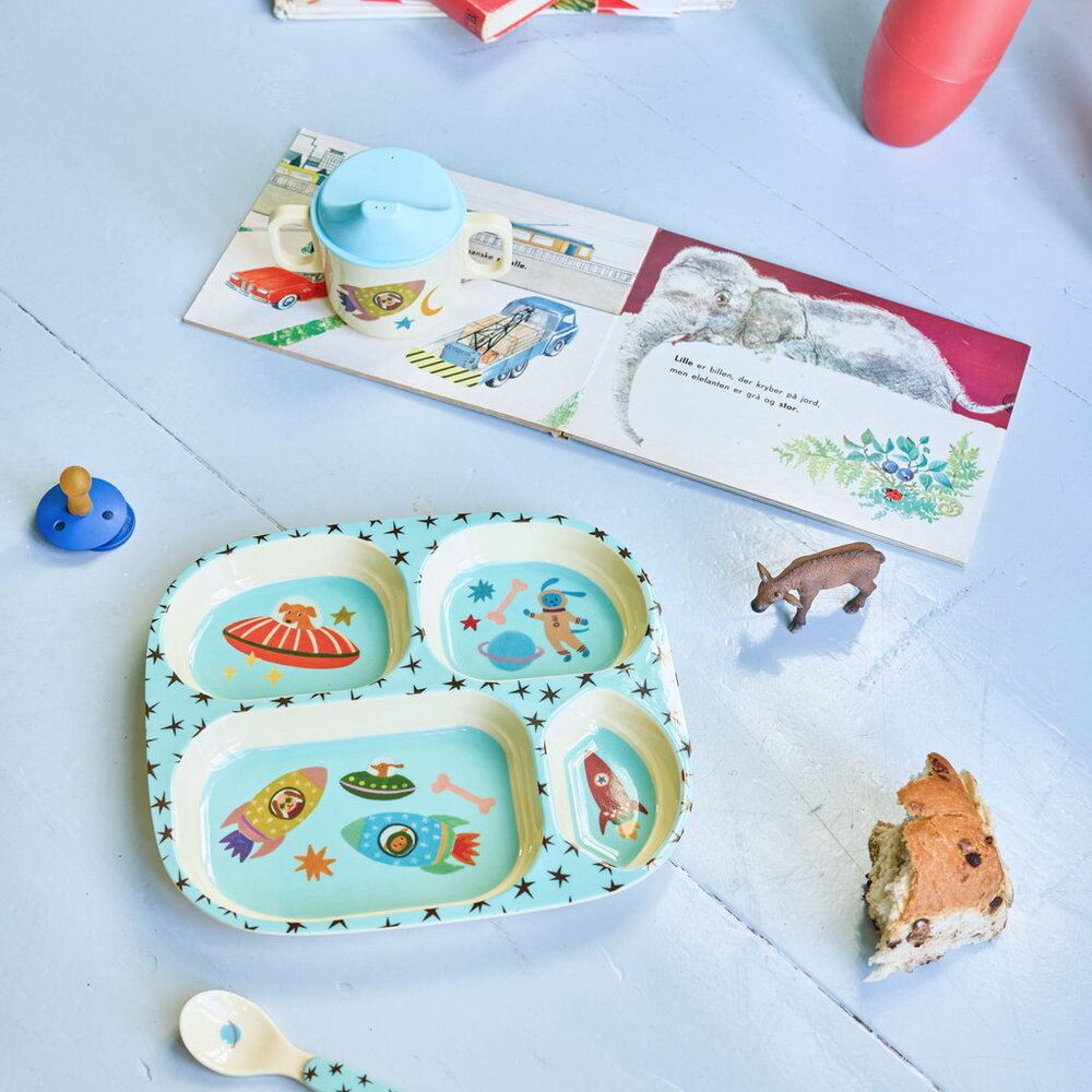 Melamin Kinder-Menüteller "Dogs in Space" - 24,5x21,5x2,5 cm (Blau)