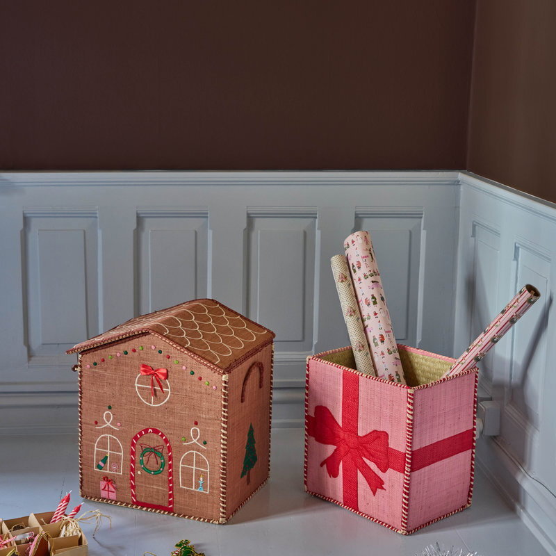 Geschenkbox "Raffia - Christmas" - 32x24x35 cm (Pink)