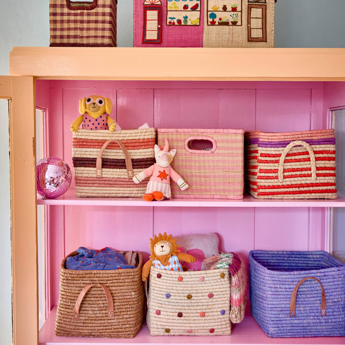 Quadratischer Korb "Raffia" - 30x30x25 cm (Dark Lavender)