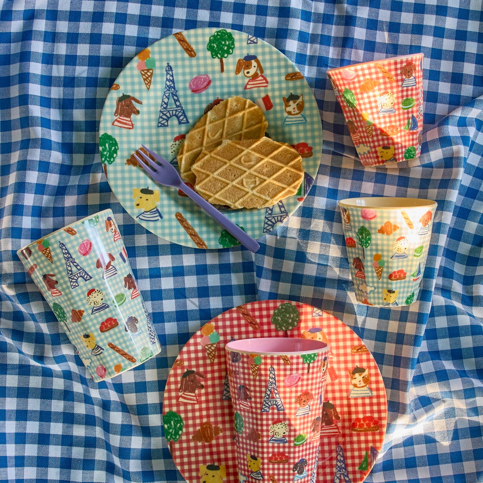 Melamin Runder Dessertteller "Kids in Paris" - 20 cm (Blau)