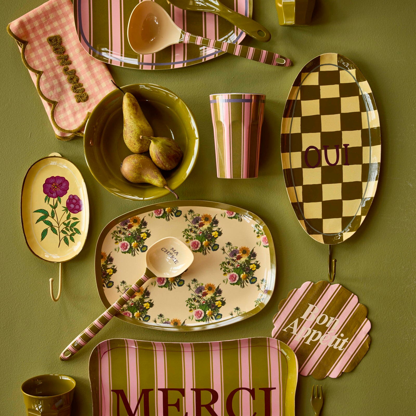 Metalltablett "Merci - Striped" - 34x22,5x2 cm (Rosa)