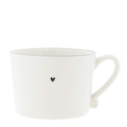 Weiße Tasse mit schwarzem Herzmotiv und Henkel, Keramik