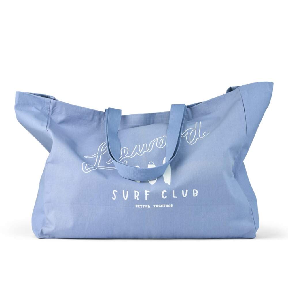 Große Tragetasche Maxi Surf hellblau, Vorderseite mit „SURF CLUB“-Schrift und Henkel