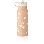 Wasserflasche 350 ml in Pastell-Pfirsich mit Herzmuster und Trageschlaufe