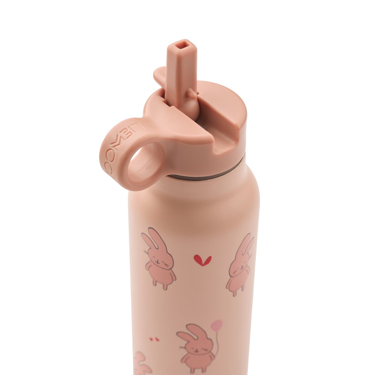 Wasserflasche 350 ml, rosé, Deckel mit Trinköffnung und Griff oben, Hase-Print