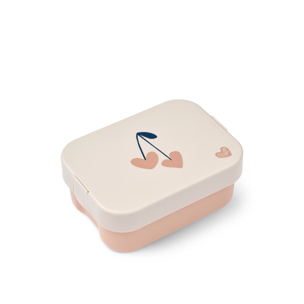 Lunchbox mit Deckel, sandfarben, Herzmotiv und Blume