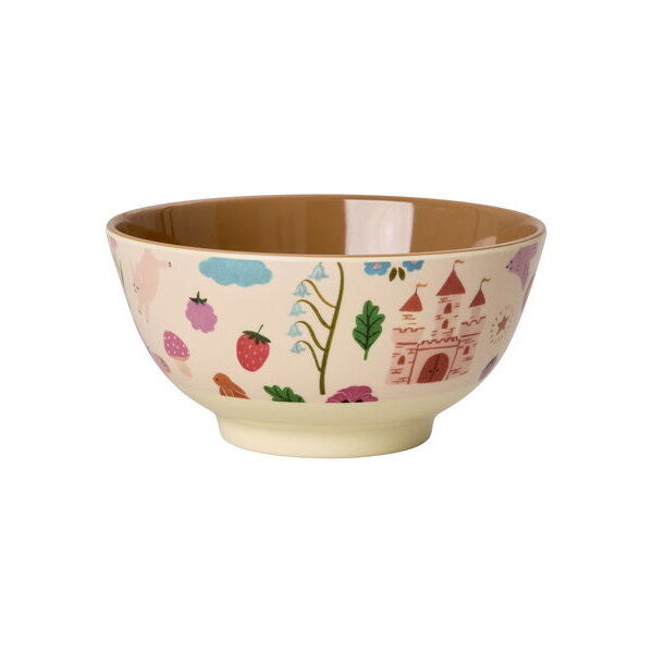 Melamin-Schale mit Märchen-Print, rosa außen und beiger Boden