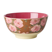 Melamin-Schale mit floralen Rosenmuster, roséfarben, goldfarbenem Rand