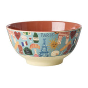 Melamin-Schale mit Paris-Motiv, rund, bunte Illustration, beige Innenfläche